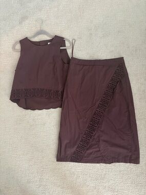 Tuckernuck Oxblood Plum Lace-Trim Midi Skirt Set